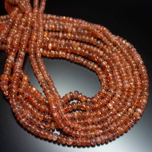 14 Inches, 4-5mm, Natural Sunstone Smooth Plain Rondelle Loose Gemstone Beads - Jalvi & Co.
