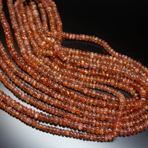 14 Inches, 4-5mm, Natural Sunstone Smooth Plain Rondelle Loose Gemstone Beads - Jalvi & Co.