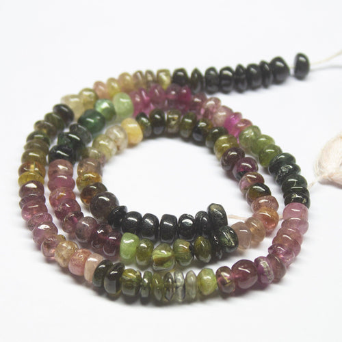 14 inches, 5.5mm, Natural Multi Color Tourmaline Smooth Rondelle Beads, Tourmaline Beads - Jalvi & Co.