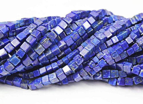 14 inches, 5-6mm, Lapis Lazuli Plain 3D Cube Square Beads, Lapis Lazuli Beads - Jalvi & Co.
