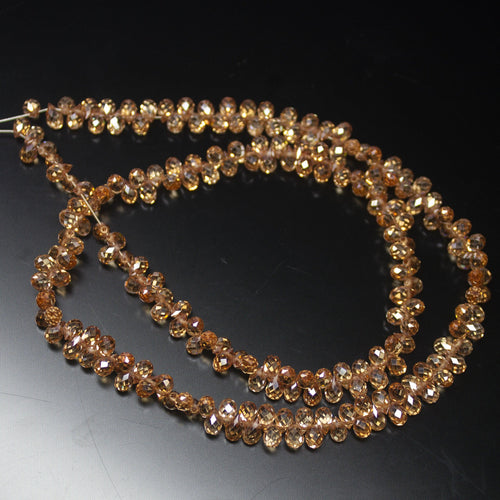 14 inches, 5mm, Champagne Zircon Faceted Teardrop Briolette Loose Gemstone Beads, Zircon Beads - Jalvi & Co.