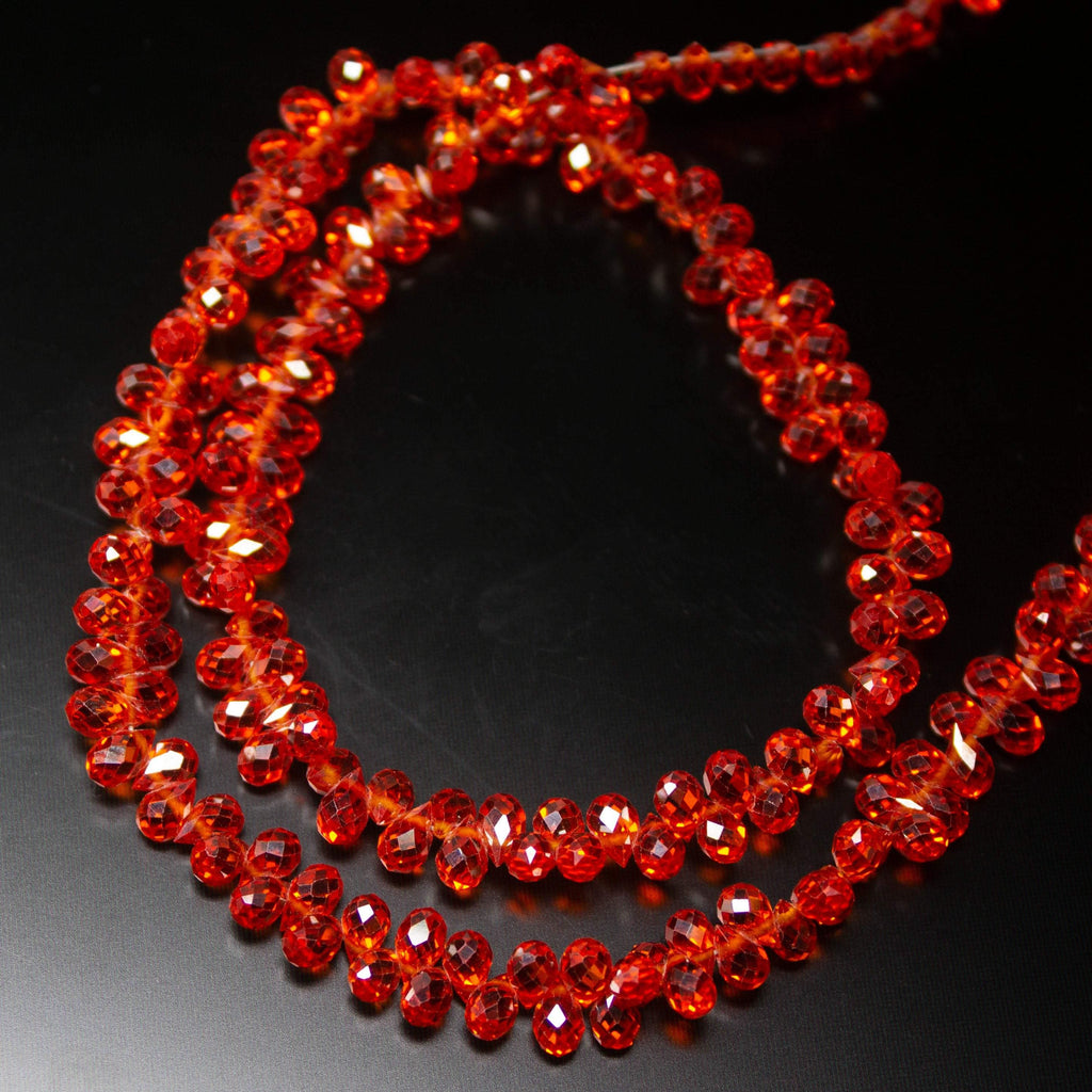 14 inches, 5mm, Fanta Orange Zircon Faceted Teardrop Briolette Loose Gemstone Beads, Zircon Beads - Jalvi & Co.