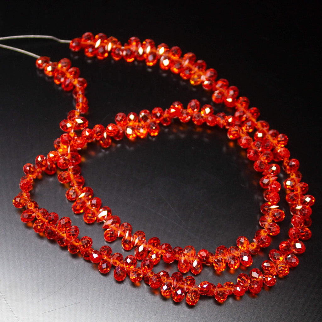 14 inches, 5mm, Fanta Orange Zircon Faceted Teardrop Briolette Loose Gemstone Beads, Zircon Beads - Jalvi & Co.