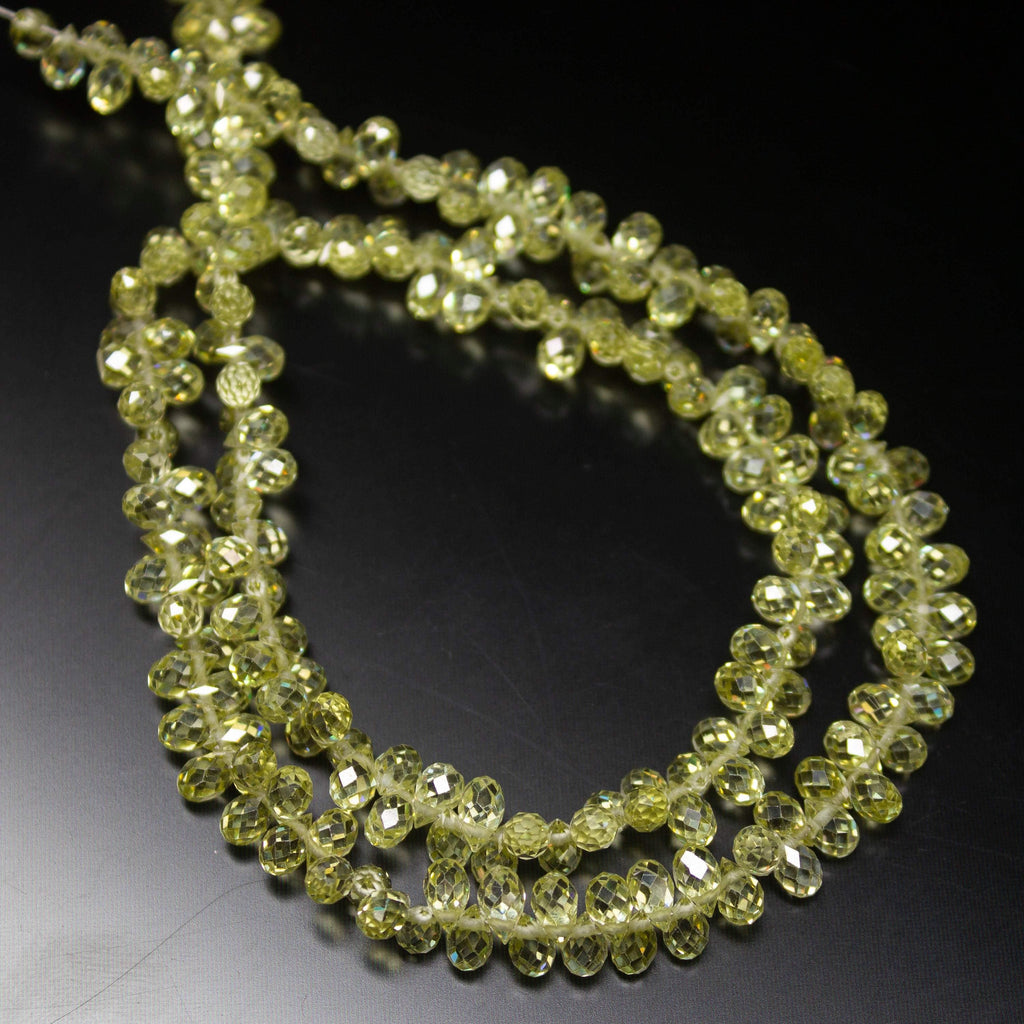 14 inches, 5mm, Light Yellow Faceted Teardrop Briolette Loose Gemstone Beads, Zircon Beads - Jalvi & Co.