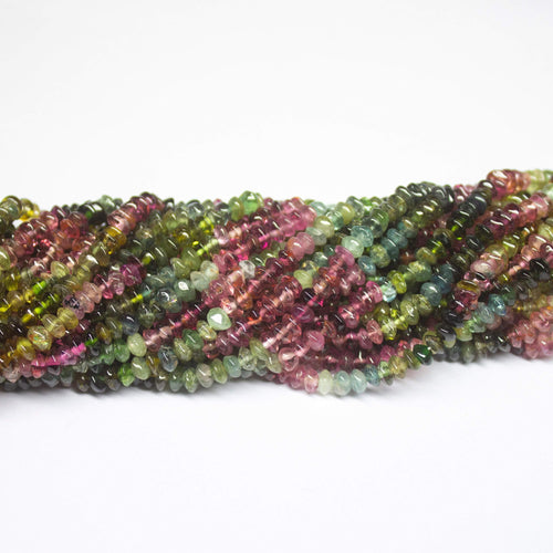 14 inches, 5mm, Multi Tourmaline Plain Saucer Button Loose Gemstone Beads - Jalvi & Co.