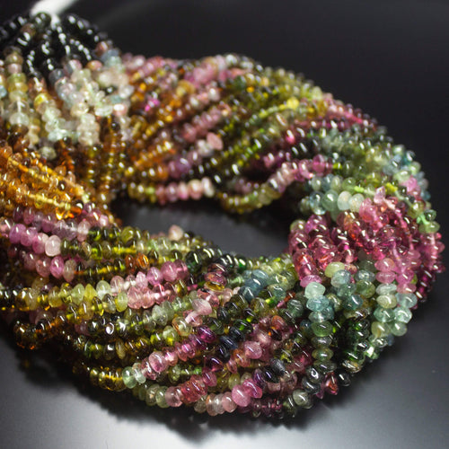 14 inches, 5mm, Multi Tourmaline Plain Saucer Button Loose Gemstone Beads - Jalvi & Co.