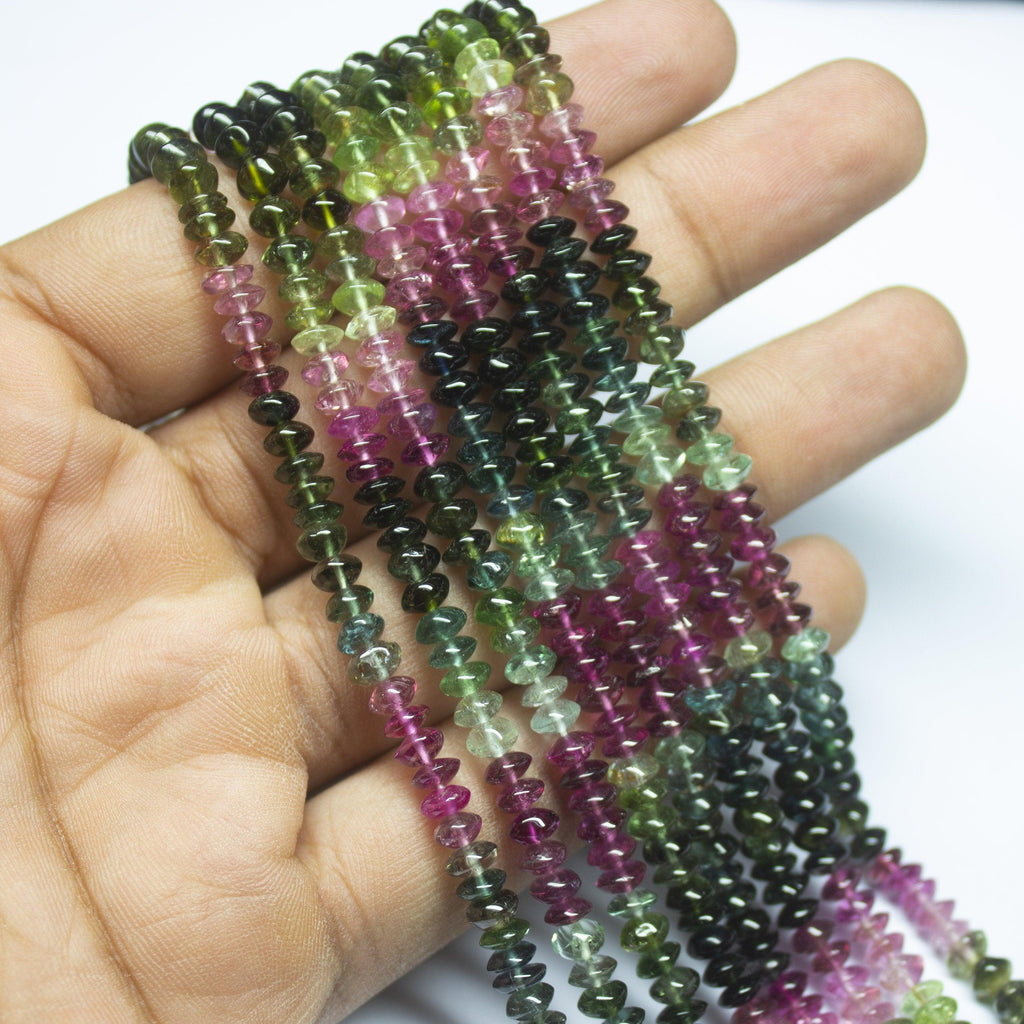 14 Inches, 5mm, Natural AAA Multi Tourmaline Smooth Disc Saucer Loose Gemstone Beads - Jalvi & Co.