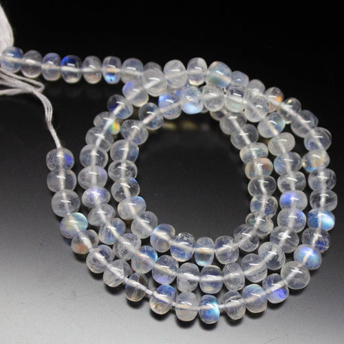 14 inches, 5mm, Natural Blue Fire Moonstone Smooth Rondelle Shape Loose Gemstone Beads - Jalvi & Co.