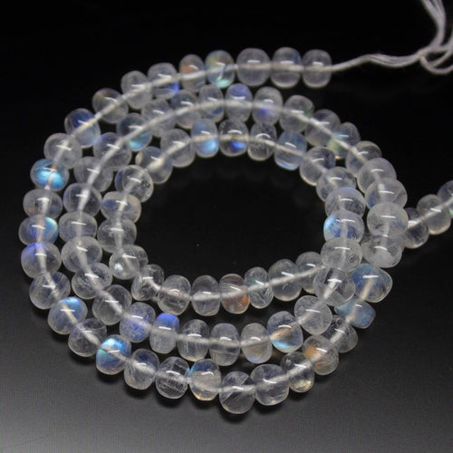 14 inches, 5mm, Natural Blue Fire Moonstone Smooth Rondelle Shape Loose Gemstone Beads - Jalvi & Co.