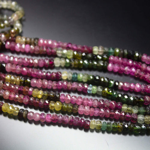 14 inches, 5mm, Natural Multi Tourmaline Faceted Rondelle Loose Gemstone Beads, Natural Tourmaline, Natural Faceted Beads, Tourmaline Beads - Jalvi & Co.