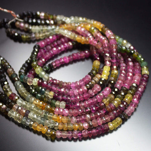 14 inches, 5mm, Natural Multi Tourmaline Faceted Rondelle Loose Gemstone Beads, Natural Tourmaline, Natural Faceted Beads, Tourmaline Beads - Jalvi & Co.