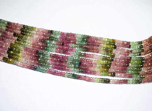 14 inches, 5mm, Natural Multi Tourmaline Faceted Rondelle Shape Beads, Tourmaline Beads - Jalvi & Co.