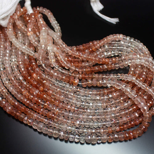 14 Inches, 5mm, Natural Shaded Sunstone Faceted Rondelle Loose Gemstone Beads - Jalvi & Co.