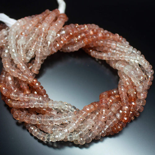 14 Inches, 5mm, Natural Shaded Sunstone Faceted Rondelle Loose Gemstone Beads - Jalvi & Co.