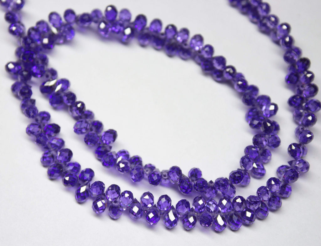 14 inches, 5mm, Purple Zircon Faceted Teardrop Briolette Loose Gemstone Beads, Zircon Beads - Jalvi & Co.