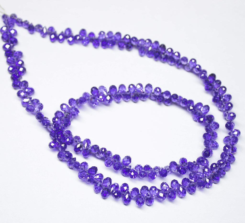 14 inches, 5mm, Purple Zircon Faceted Teardrop Briolette Loose Gemstone Beads, Zircon Beads - Jalvi & Co.