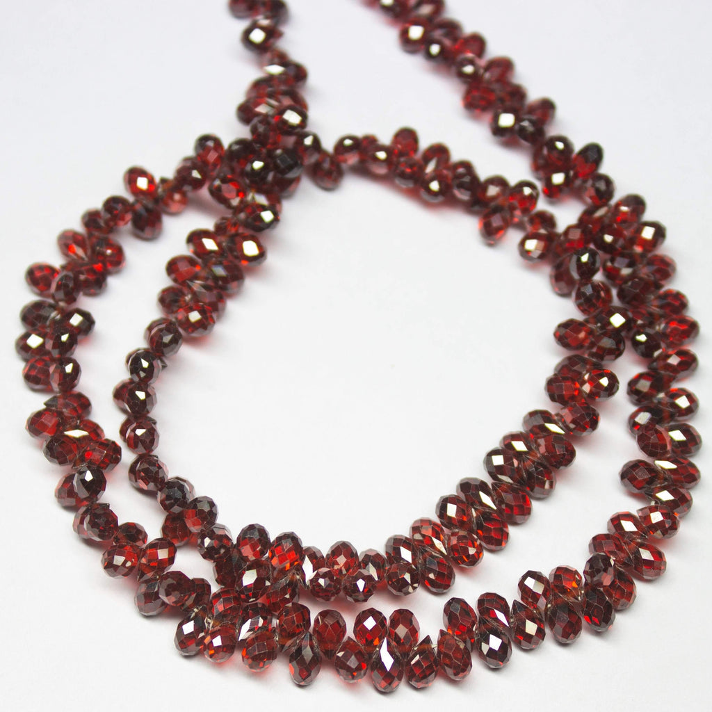 14 inches, 5mm, Red Zircon Faceted Teardrop Briolette Loose Gemstone Beads, Zircon Beads - Jalvi & Co.