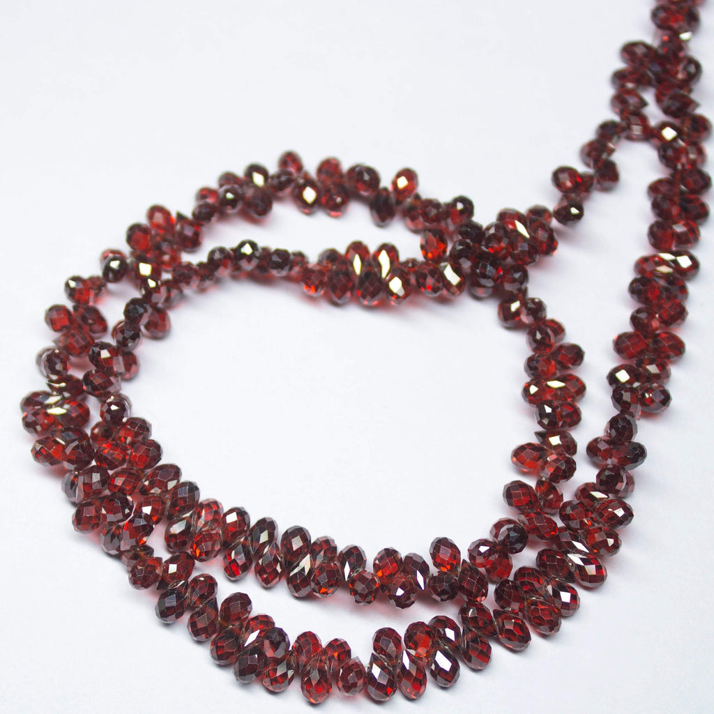 14 inches, 5mm, Red Zircon Faceted Teardrop Briolette Loose Gemstone Beads, Zircon Beads - Jalvi & Co.