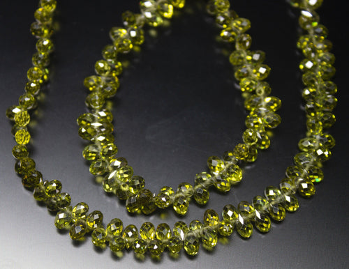 14 inches, 5mm, Vessonite Green Zircon Faceted Teardrop Briolette Loose Gemstone Beads, Zircon Beads - Jalvi & Co.