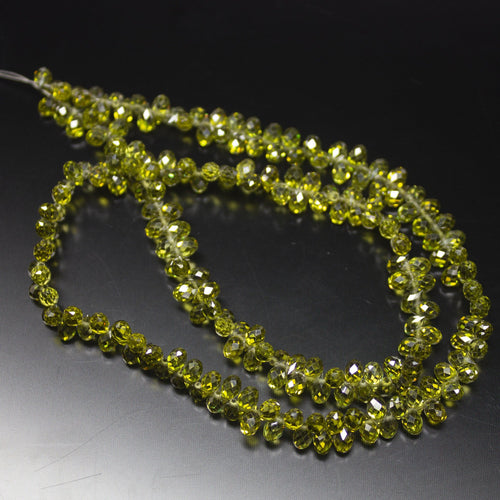 14 inches, 5mm, Vessonite Green Zircon Faceted Teardrop Briolette Loose Gemstone Beads, Zircon Beads - Jalvi & Co.