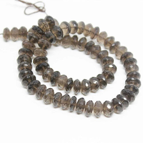 14 inches, 8-9mm, Smoky Quartz Faceted Large Size Rondelle Gemstone Beads, Quartz Beads - Jalvi & Co.