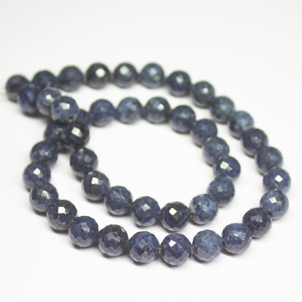 14 inches, 8mm, Natural Untreated Blue Sapphire Faceted Round Sphere Shape Beads, Sapphire Beads - Jalvi & Co.