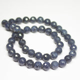 14 inches, 8mm, Natural Untreated Blue Sapphire Faceted Round Sphere Shape Beads, Sapphire Beads