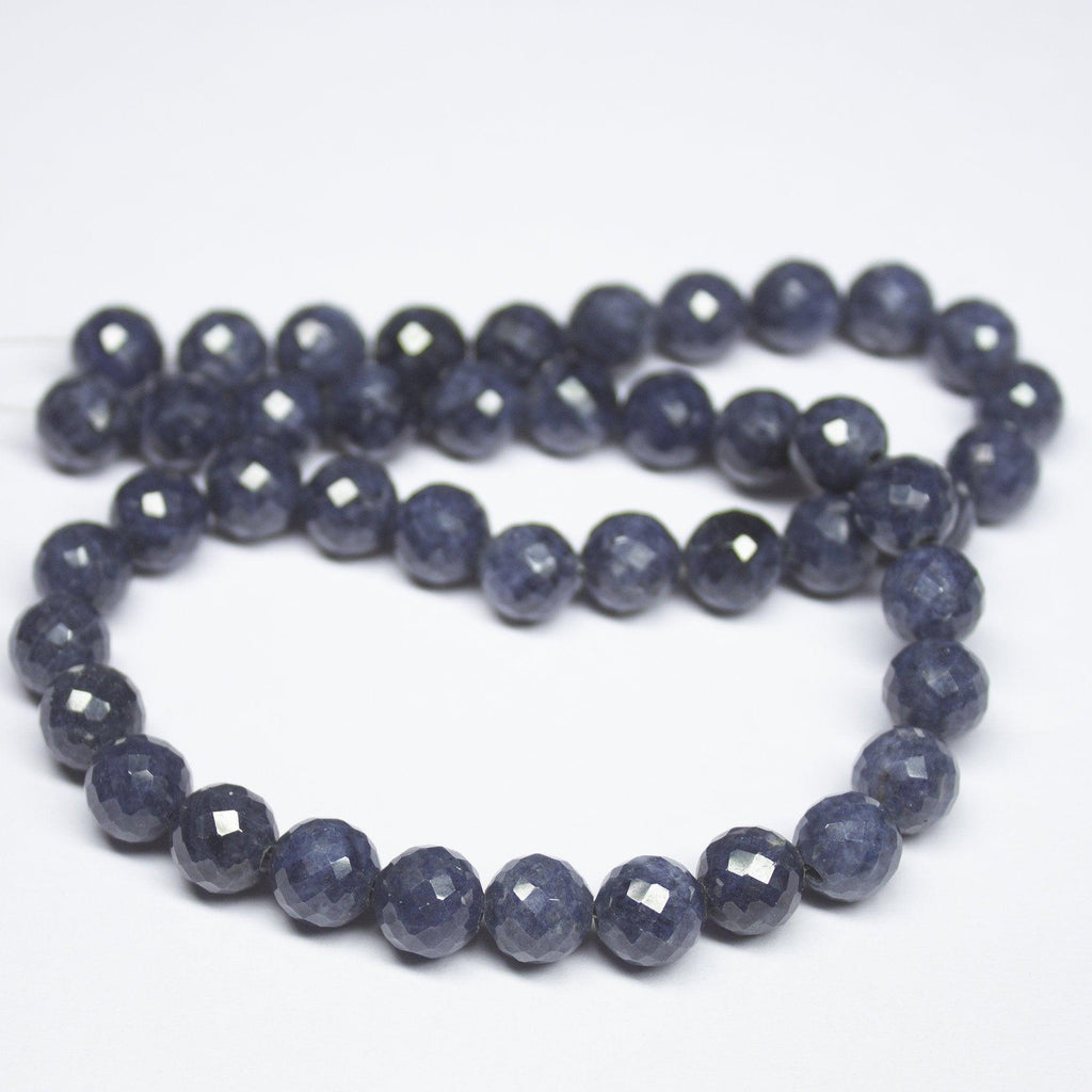 14 inches, 8mm, Natural Untreated Blue Sapphire Faceted Round Sphere Shape Beads, Sapphire Beads - Jalvi & Co.