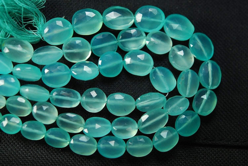 14 Inches, Aqua Chalcedony Faceted Oval Nuggets Shape, 12-13mm Size, Wholesale Price - Jalvi & Co.