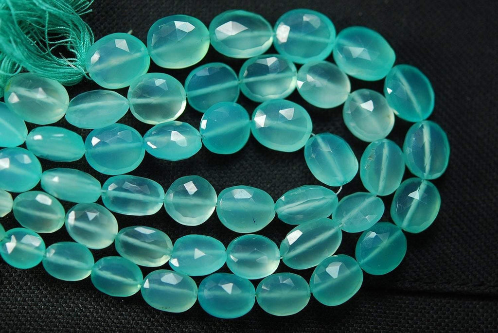 14 Inches, Aqua Chalcedony Faceted Oval Nuggets Shape, 12-13mm Size, Wholesale Price - Jalvi & Co.