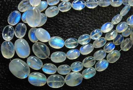 14 Inches Strand Blue Flashy Rainbow Moonstone Smooth Polished Oval Shape Nuggets 13-9mm - Jalvi & Co.