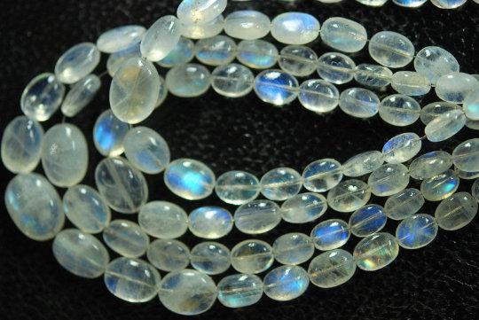 14 Inches Strand Blue Flashy Rainbow Moonstone Smooth Polished Oval Shape Nuggets 13-9mm - Jalvi & Co.