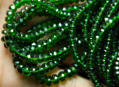 14 Inches Strand, Faceted Rondelles Large Size 4-3.5 mm Chrome Diopside - Jalvi & Co.