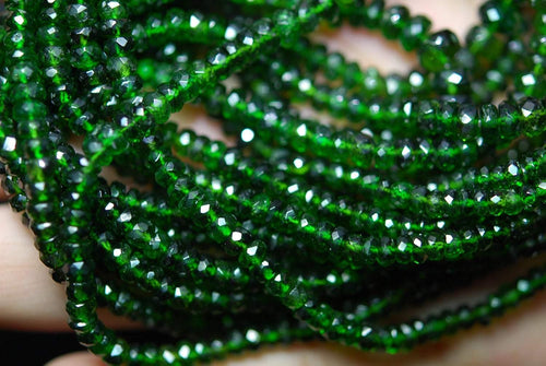 14 Inches Strand, Faceted Rondelles Large Size 4-3.5 mm Chrome Diopside - Jalvi & Co.