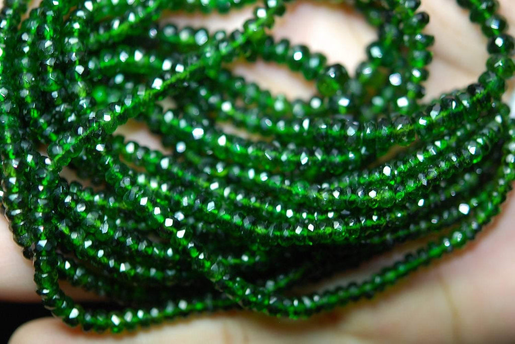 14 Inches Strand, Faceted Rondelles Large Size 4-3.5 mm Chrome Diopside - Jalvi & Co.