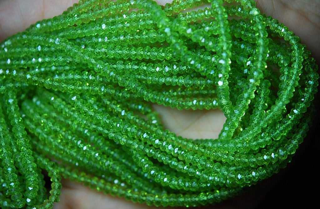 14 Inches Strand Green Peridot Faceted Rondelles Large Size 5mm - Jalvi & Co.