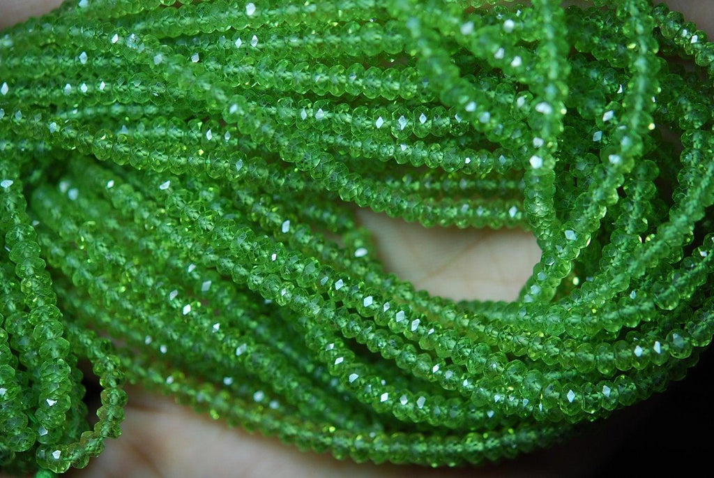 14 Inches Strand Green Peridot Faceted Rondelles Large Size 5mm - Jalvi & Co.