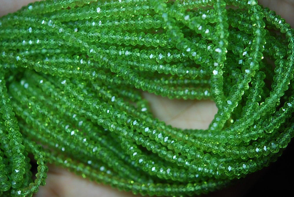 14 Inches Strand Green Peridot Faceted Rondelles Large Size 5mm - Jalvi & Co.