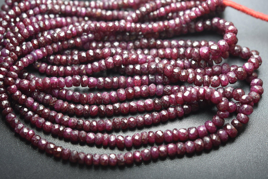 14 Inches Strand, Natural African Ruby Micro Faceted Rondelles Beads 3.5-5mm Aprx - Jalvi & Co.