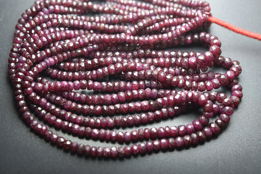 14 Inches Strand, Natural African Ruby Micro Faceted Rondelles Beads 3.5-5mm Aprx - Jalvi & Co.