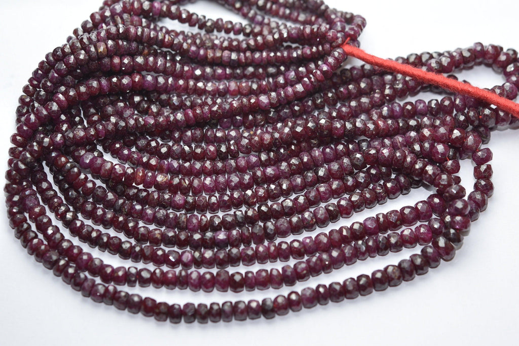 14 Inches Strand, Natural African Ruby Micro Faceted Rondelles Beads 3.5-5mm Aprx - Jalvi & Co.