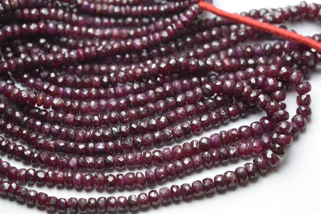 14 Inches Strand, Natural African Ruby Micro Faceted Rondelles Beads 3.5-5mm Aprx - Jalvi & Co.