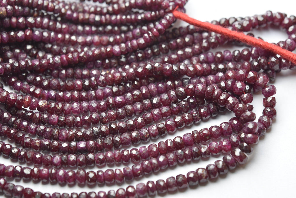 14 Inches Strand, Natural African Ruby Micro Faceted Rondelles Beads 3.5-5mm Aprx - Jalvi & Co.