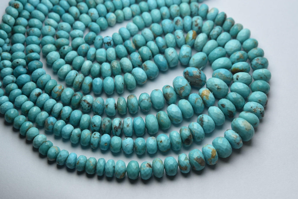 14 Inches Strand, Natural Arizona Sleeping Beauty Turquoise Faceted Rondelles,Size 5-9mm - Jalvi & Co.