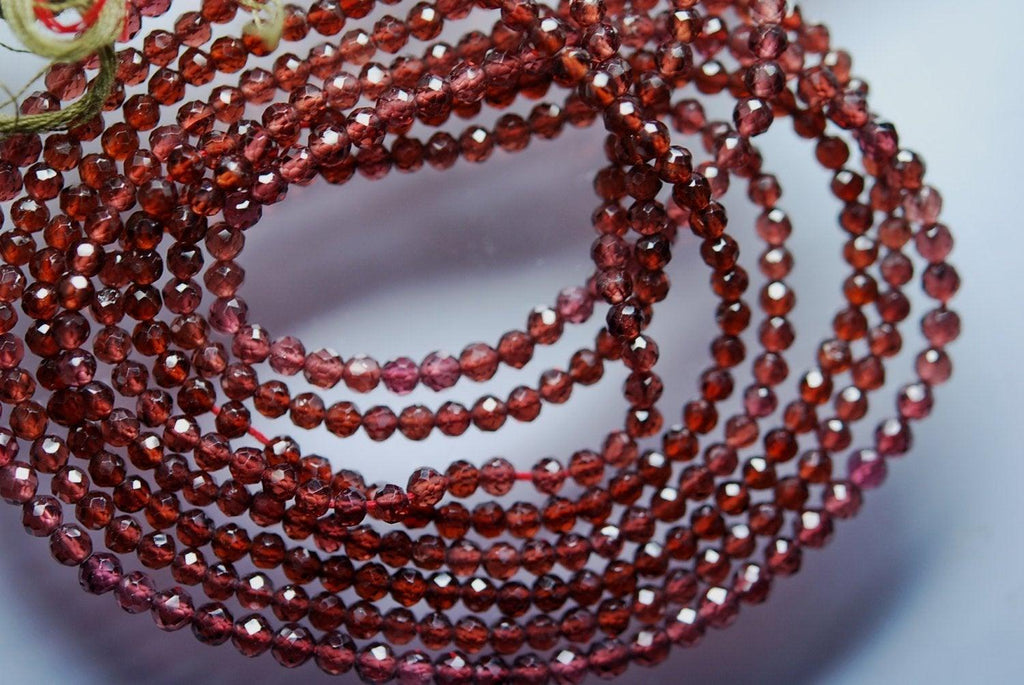 14 Inches Strand, Natural Mozambique Garnet Faceted Round Ball Beads 3.25mm - Jalvi & Co.