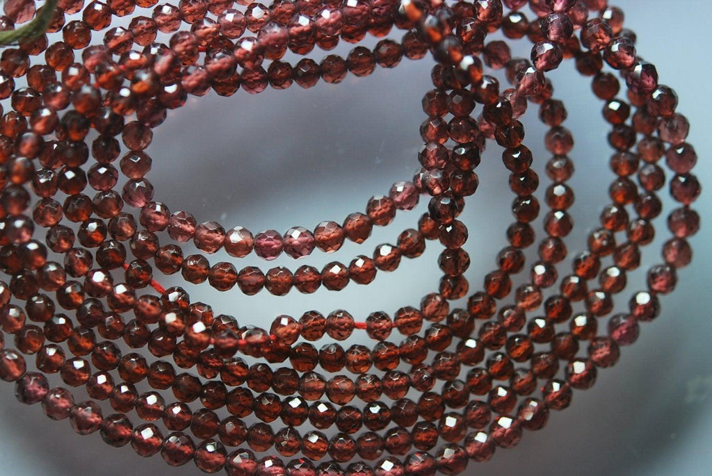 14 Inches Strand, Natural Mozambique Garnet Faceted Round Ball Beads 3.25mm - Jalvi & Co.