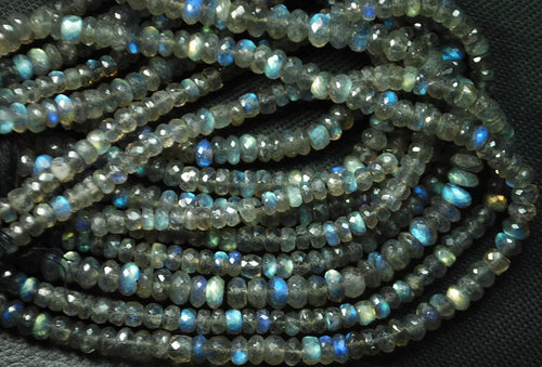 14 Inches Super Finest Natural Blue Flashy Labradorite Faceted Rondelles Size-6-7mm Aprx - Jalvi & Co.