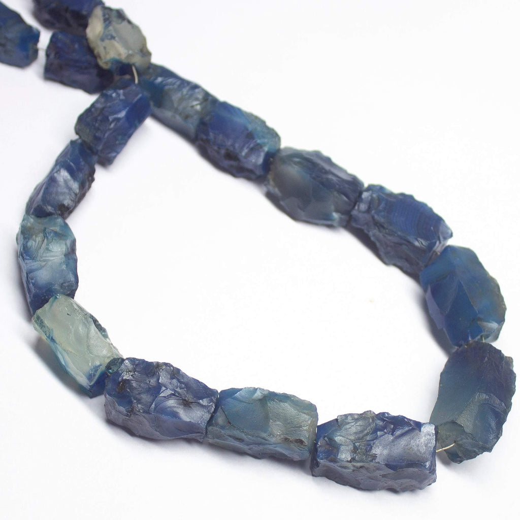 14" Natural Blue Chalcedony Hammered Rectangle Nugget Loose Gemstone Beads 22-26mm - Jalvi & Co.