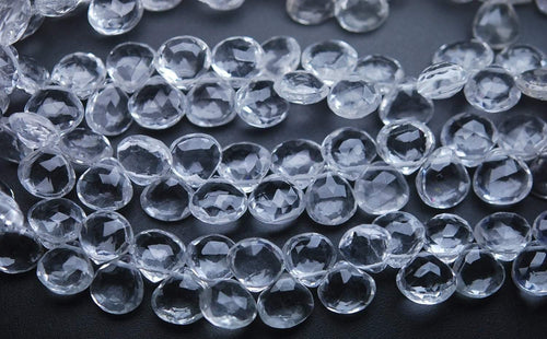 140 Beads Rock Crystal Quartz Micro Faceted Heart Shaped Briolette's 10mm Long Size - Jalvi & Co.