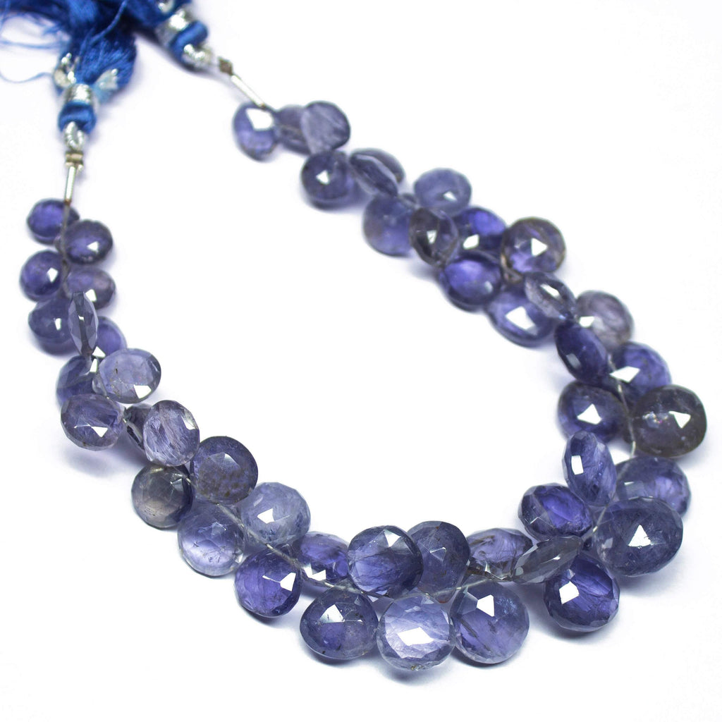 144cts, 7 inch, Natural Iolite Faceted Heart Shape Briolette Beads, Iolite Beads, 8-12mm - Jalvi & Co.